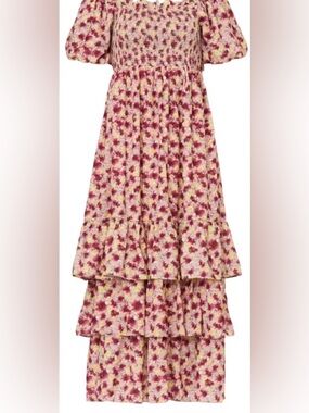 English Factory Pink Floral Tiered Maxi Dress: Size Small